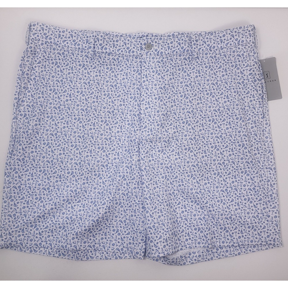 PGA Tour Mens Nautical Sailing Printed Golf Shorts Size 40 Blue White New UPF 50